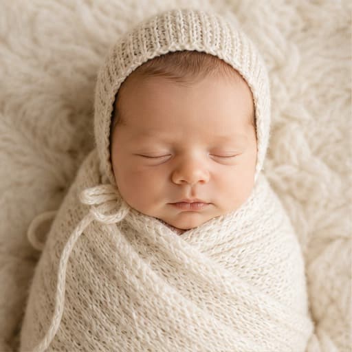 Sleeping newborn wrapped in ivory